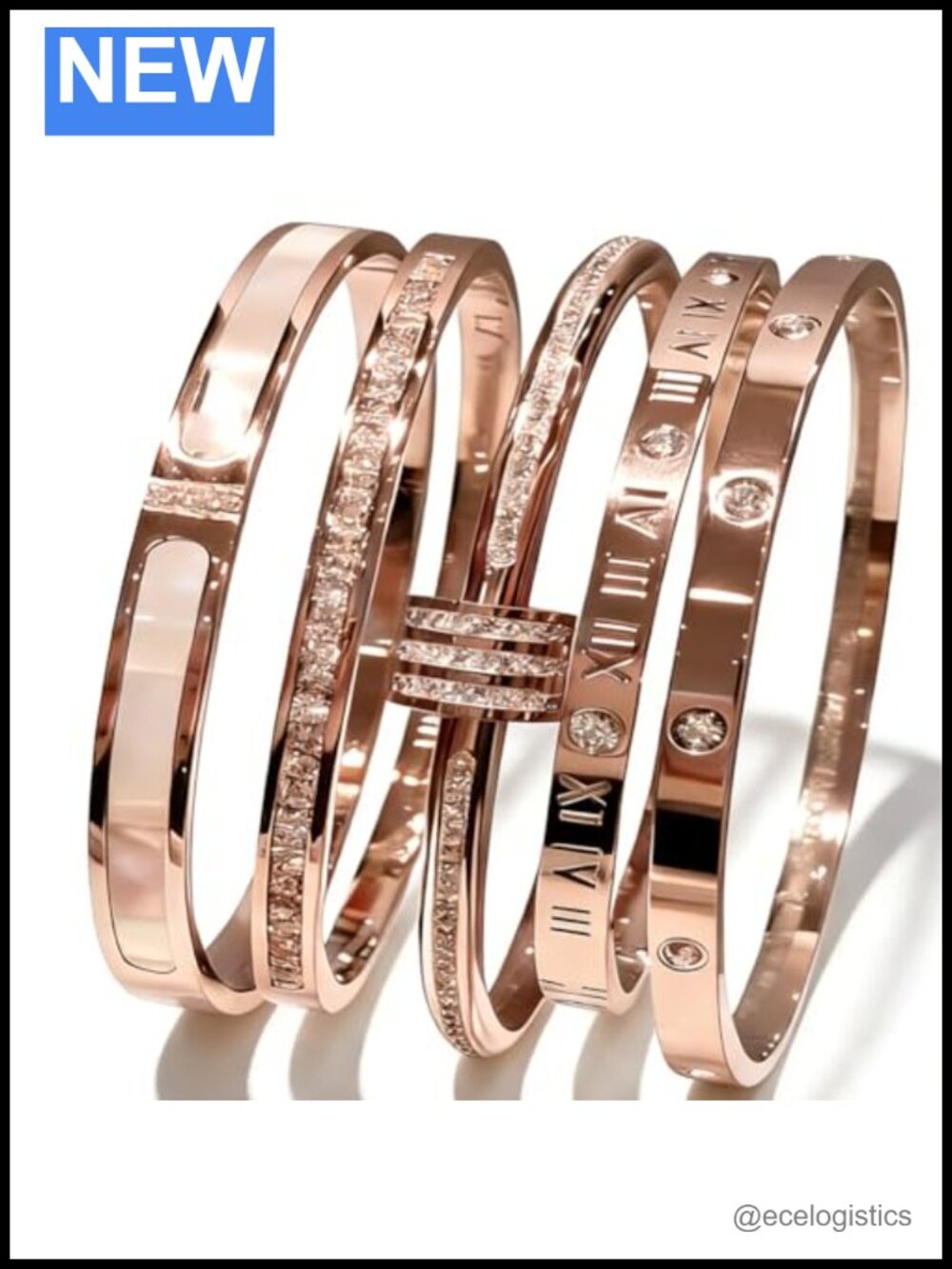 Stainless Steel 5-Piece Bangle Bracelet Set Gold Plated Tarnish Resistant